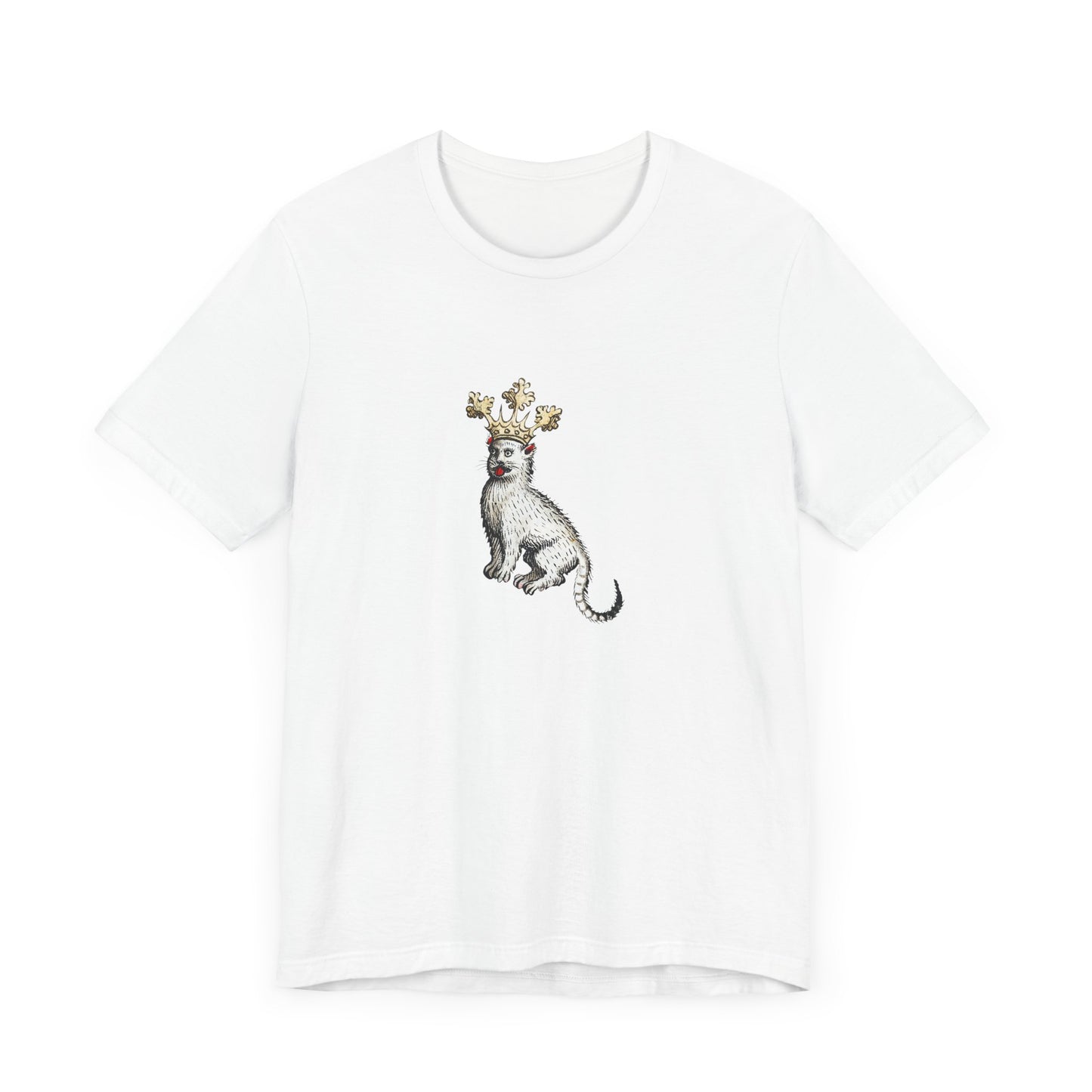 Silly Medieval Cat with Crown – 15th Century Heraldic Art Tee