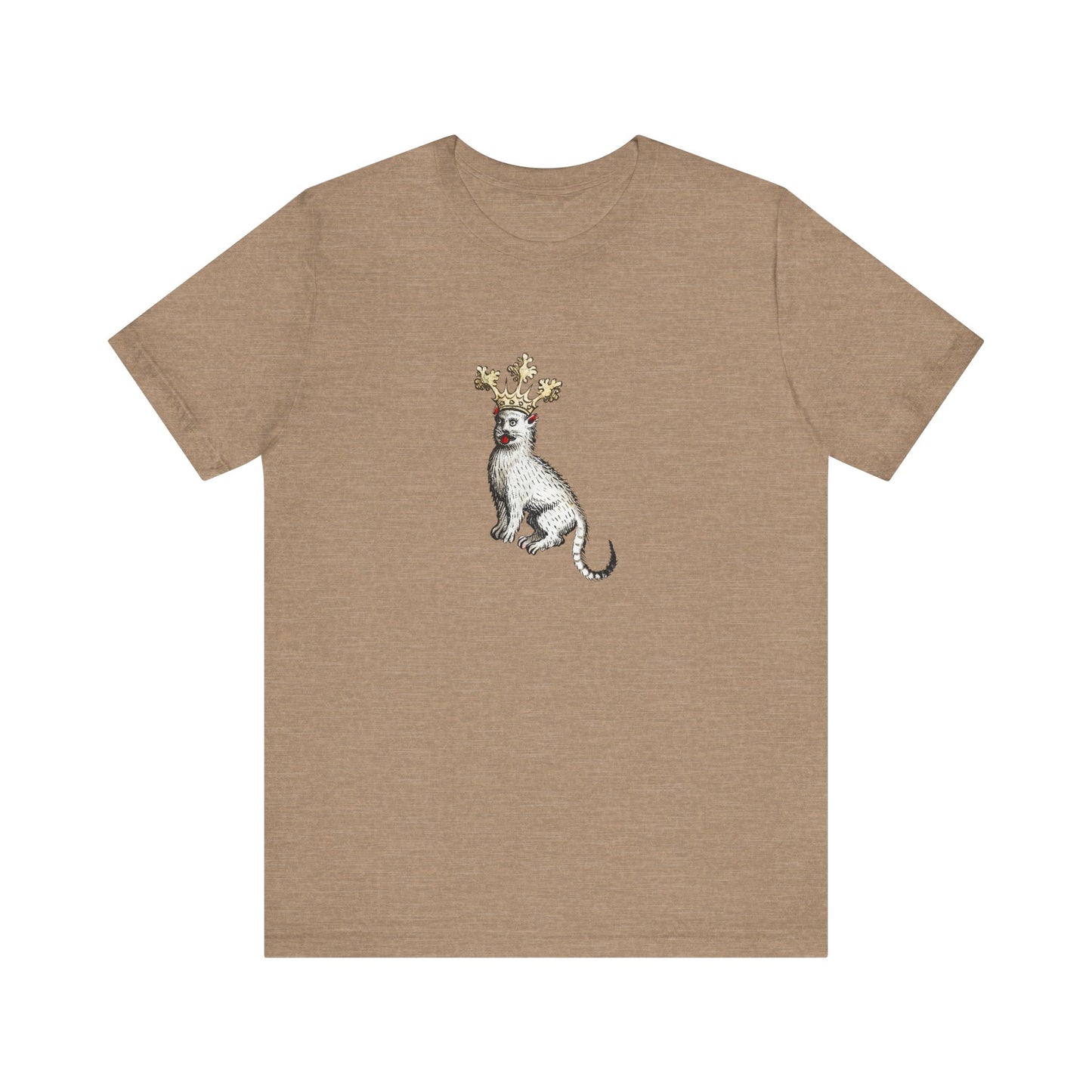 Silly Medieval Cat with Crown – 15th Century Heraldic Art Tee