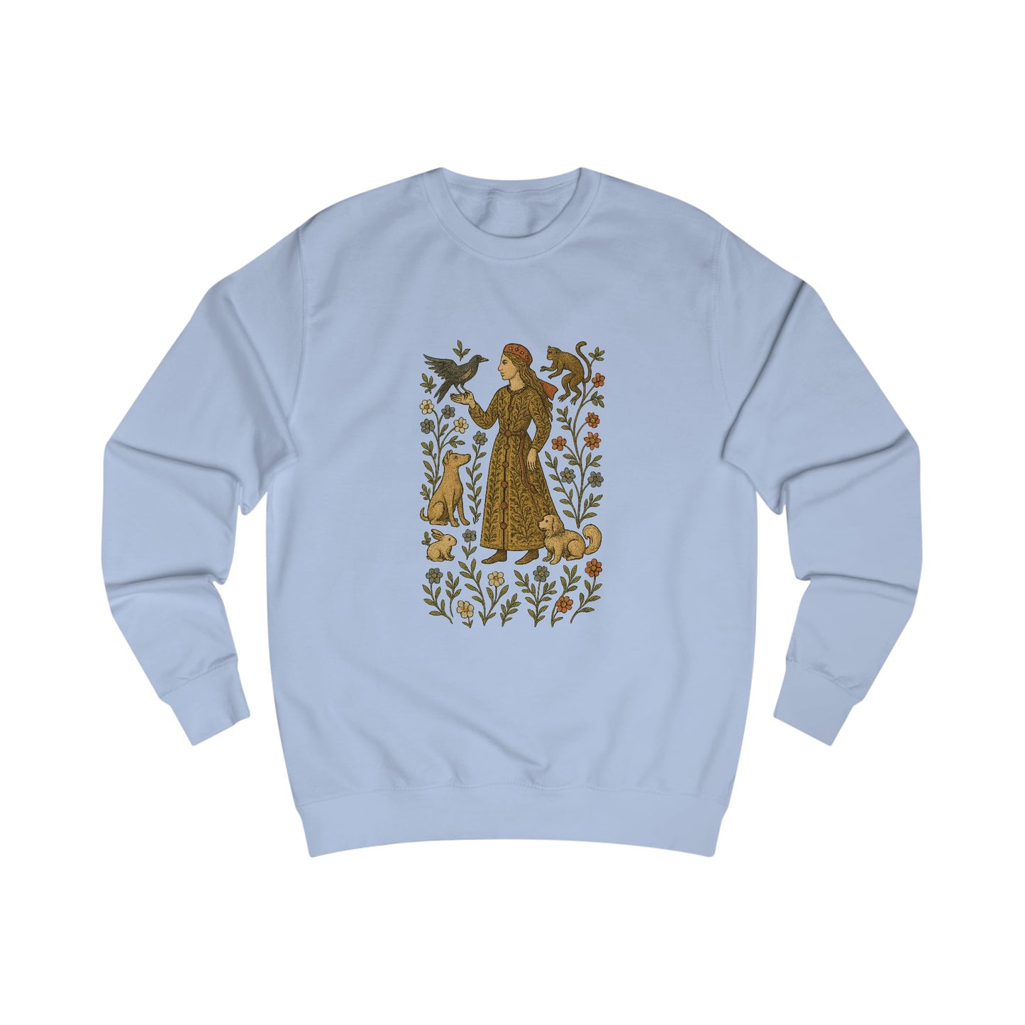 Lady of the Grove, Medieval Botanical Portrait Tee, Bohemian Floral Sweatshirt