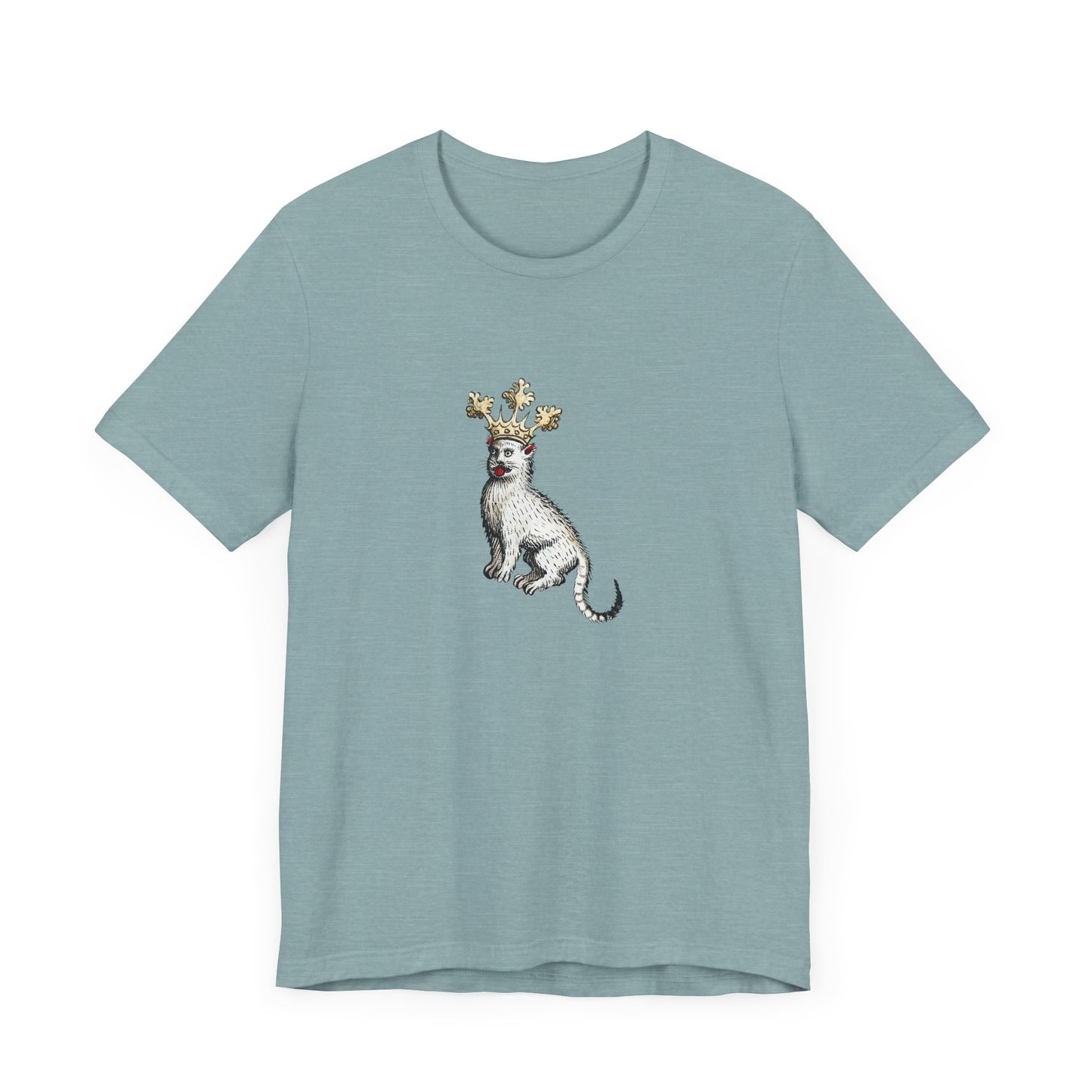 Silly Medieval Cat with Crown – 15th Century Heraldic Art Tee