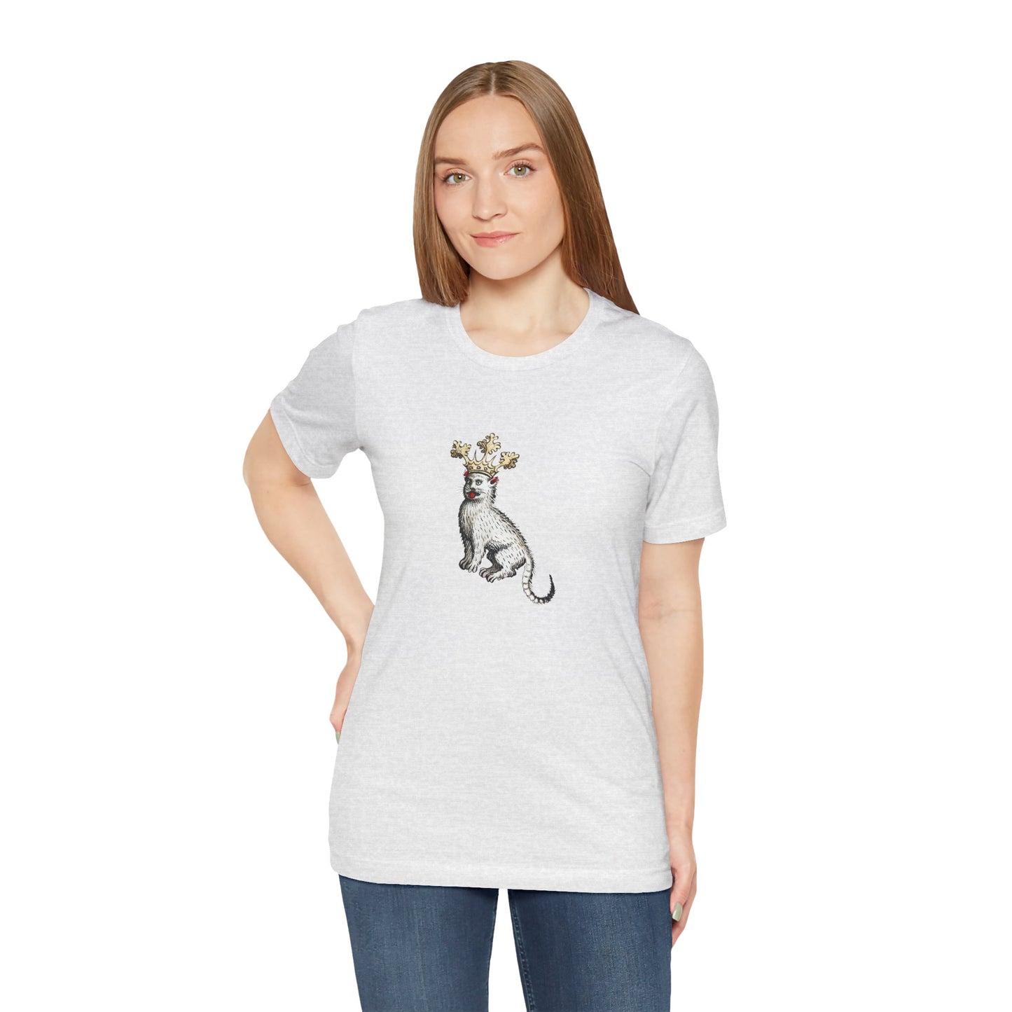 Silly Medieval Cat with Crown – 15th Century Heraldic Art Tee