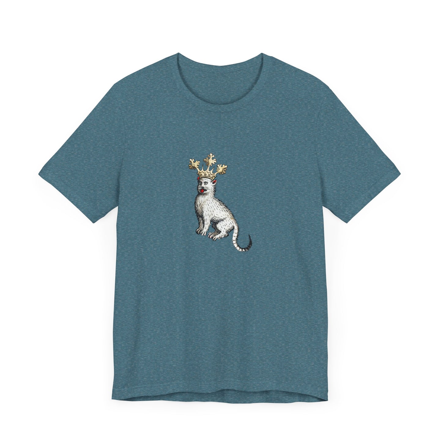 Silly Medieval Cat with Crown – 15th Century Heraldic Art Tee