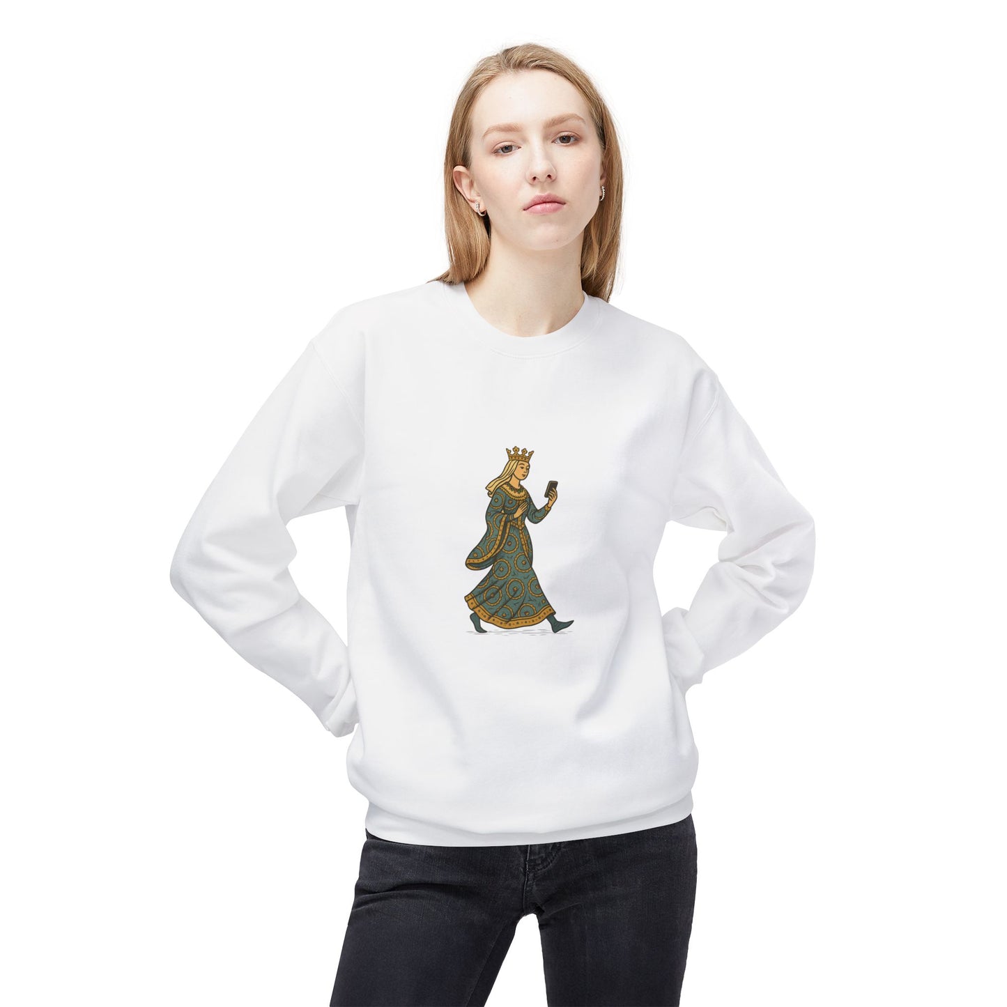 The Crowned Strutter – Medieval Couture on the Go - Unisex Midweight Sweatshirt