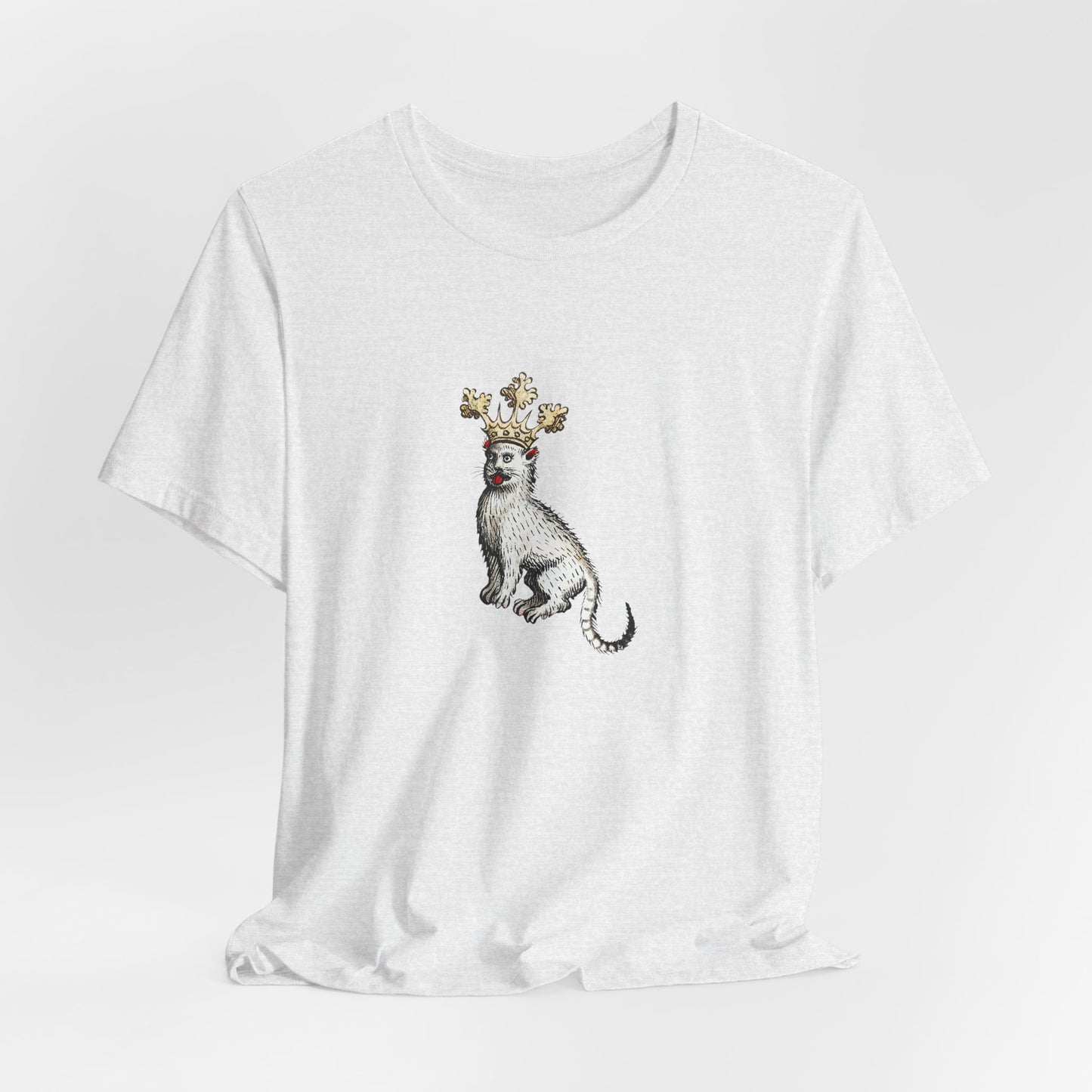 Silly Medieval Cat with Crown – 15th Century Heraldic Art Tee