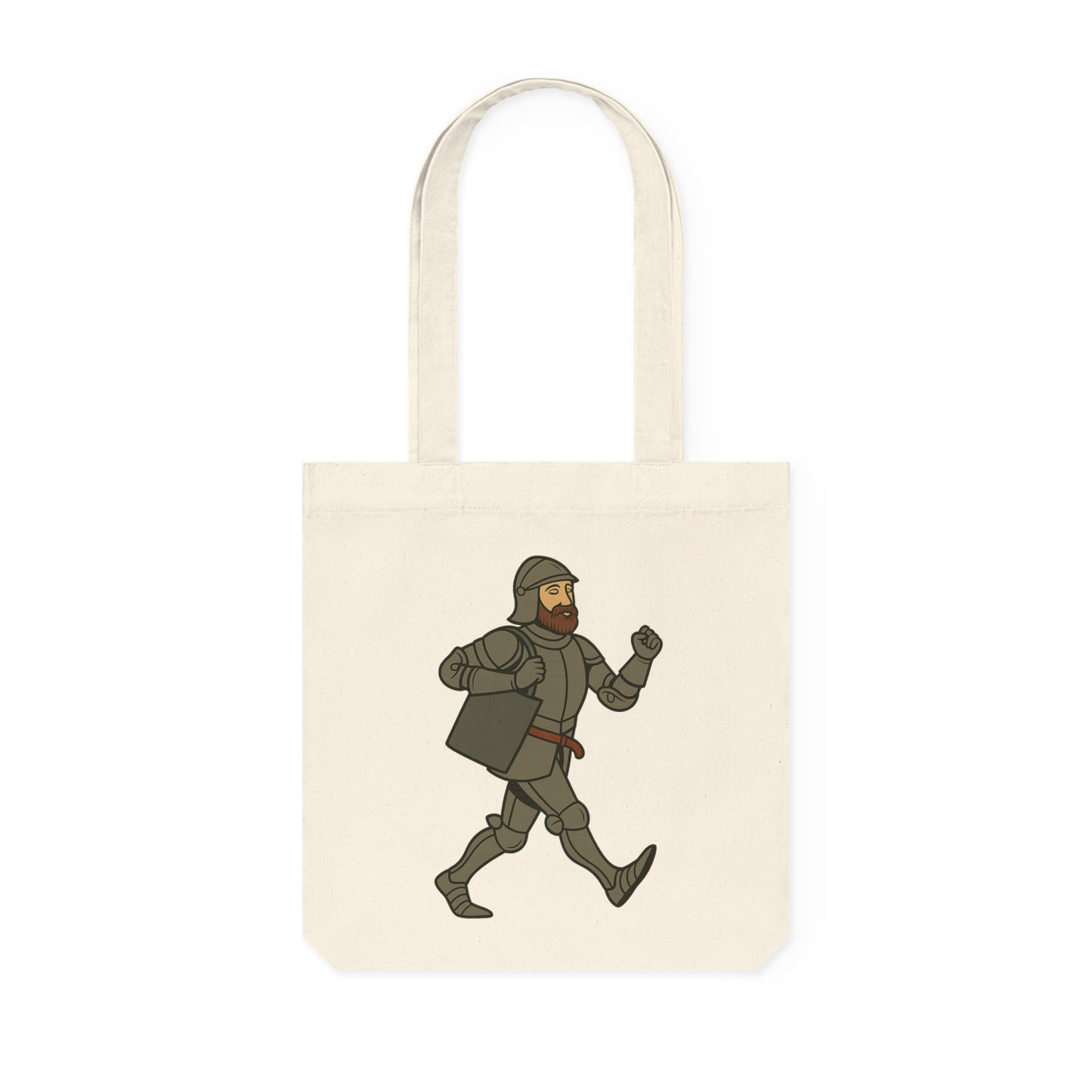 Knight on the Go - Medieval Humor Playful Knight Cotton Tote Bag, Funny Grocery Bag, Reusable Shopping Bag