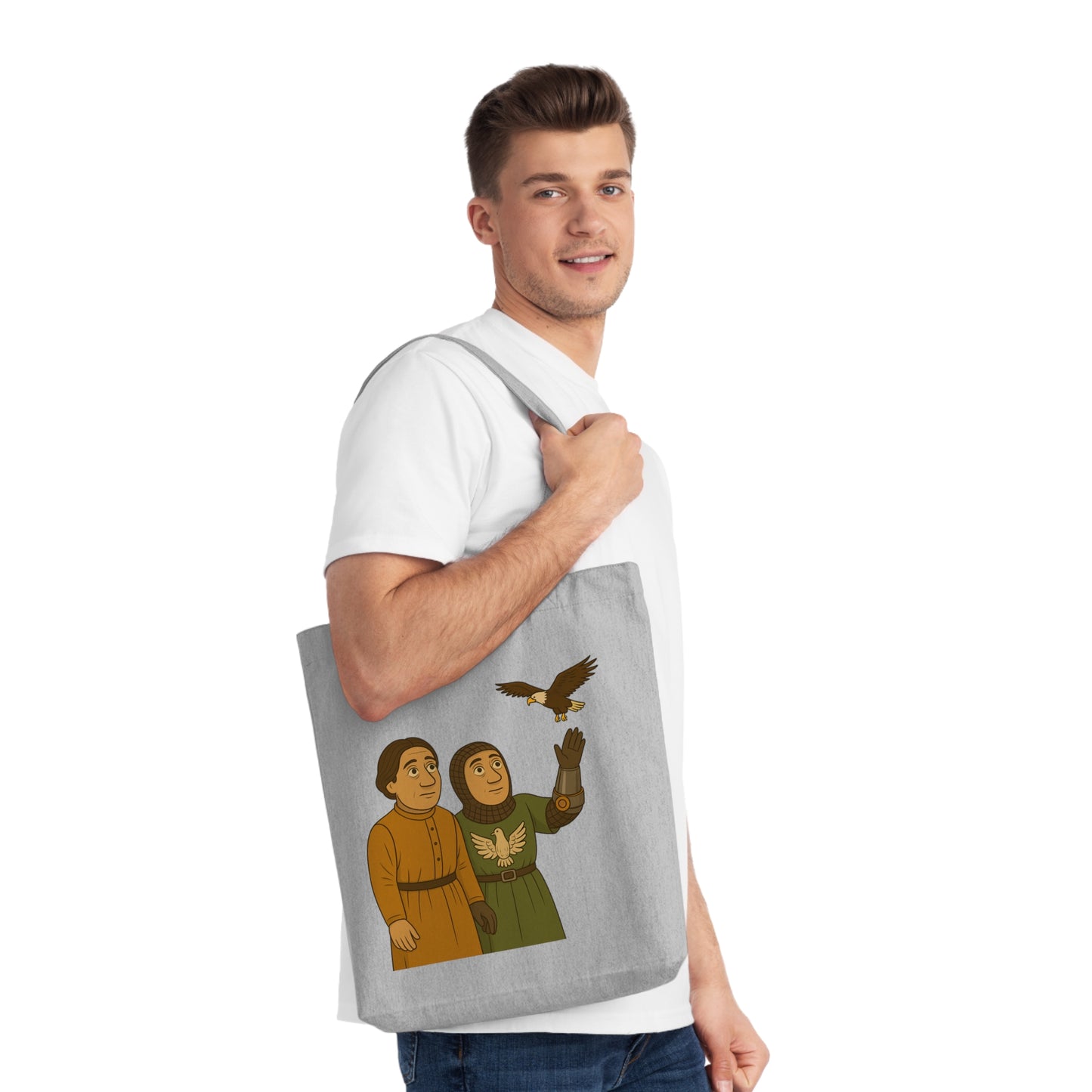 Knight & Falcon - Medieval Whimsical Woven Tote Bag
