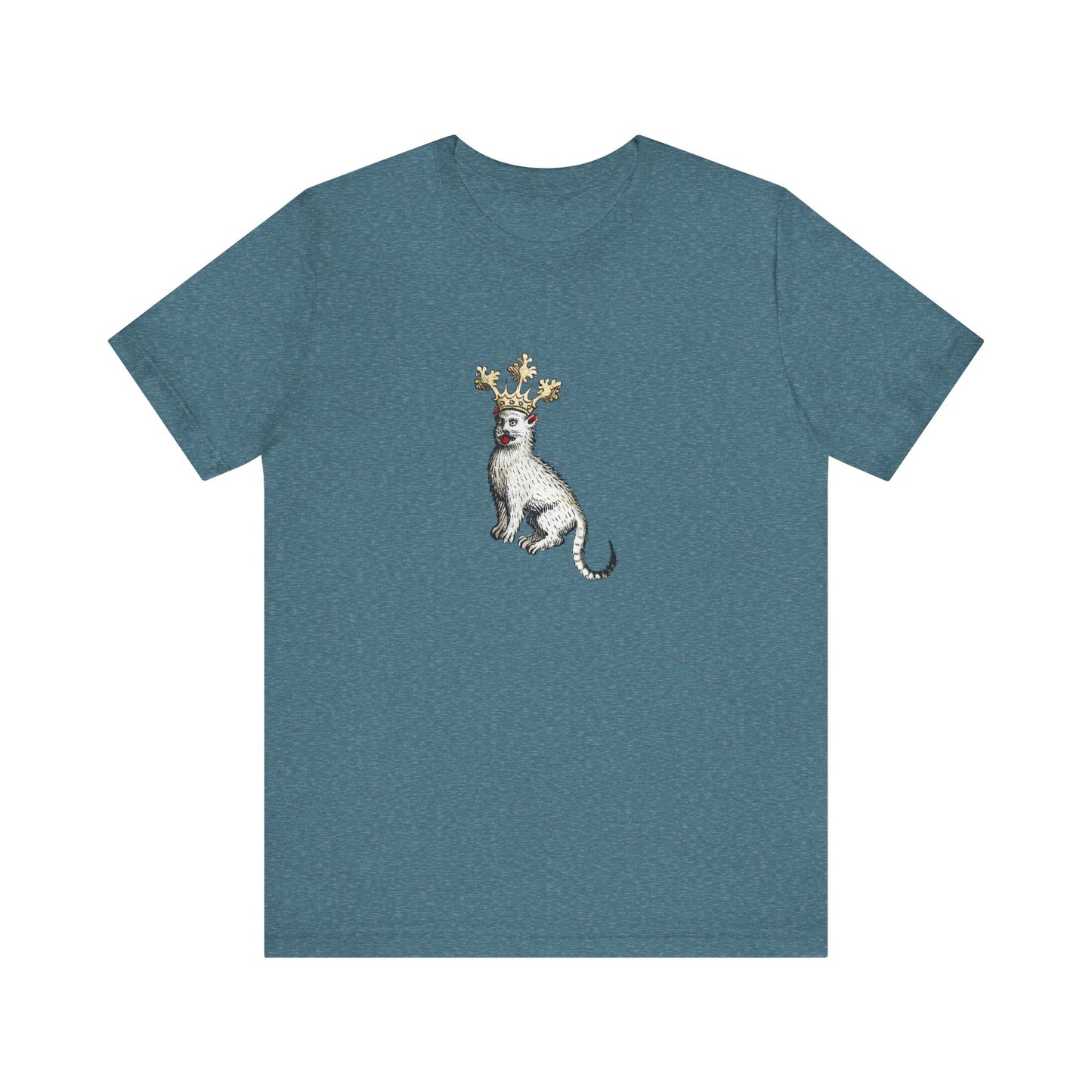Silly Medieval Cat with Crown – 15th Century Heraldic Art Tee
