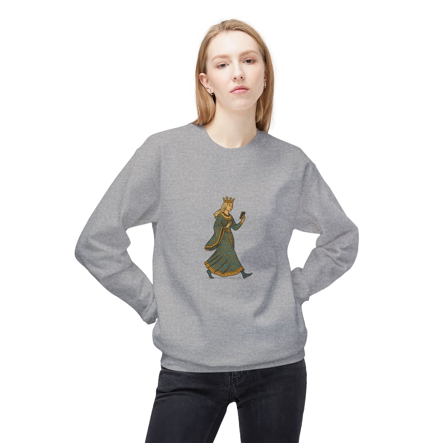 The Crowned Strutter – Medieval Couture on the Go - Unisex Midweight Sweatshirt