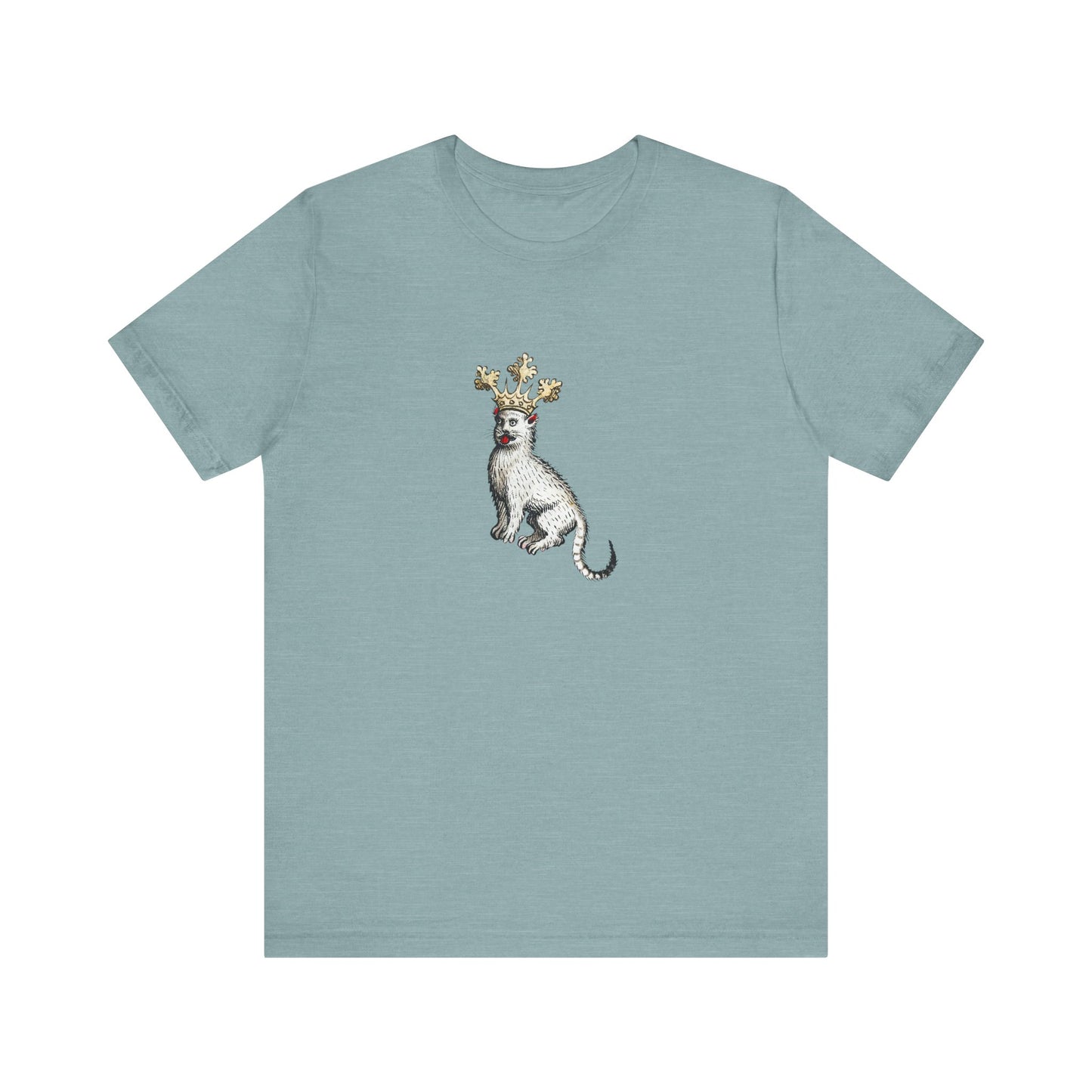 Silly Medieval Cat with Crown – 15th Century Heraldic Art Tee