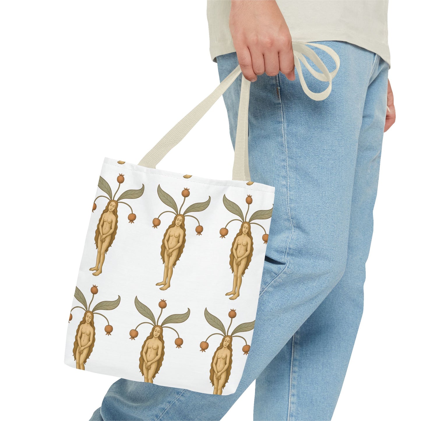 Mandragora Muse, Medieval Herb Lore Unisex Whimsical Patterned Tote Bag