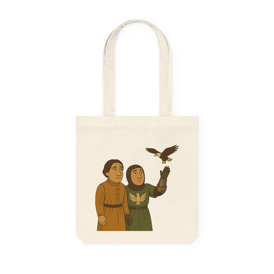 Knight & Falcon - Medieval Whimsical Woven Tote Bag