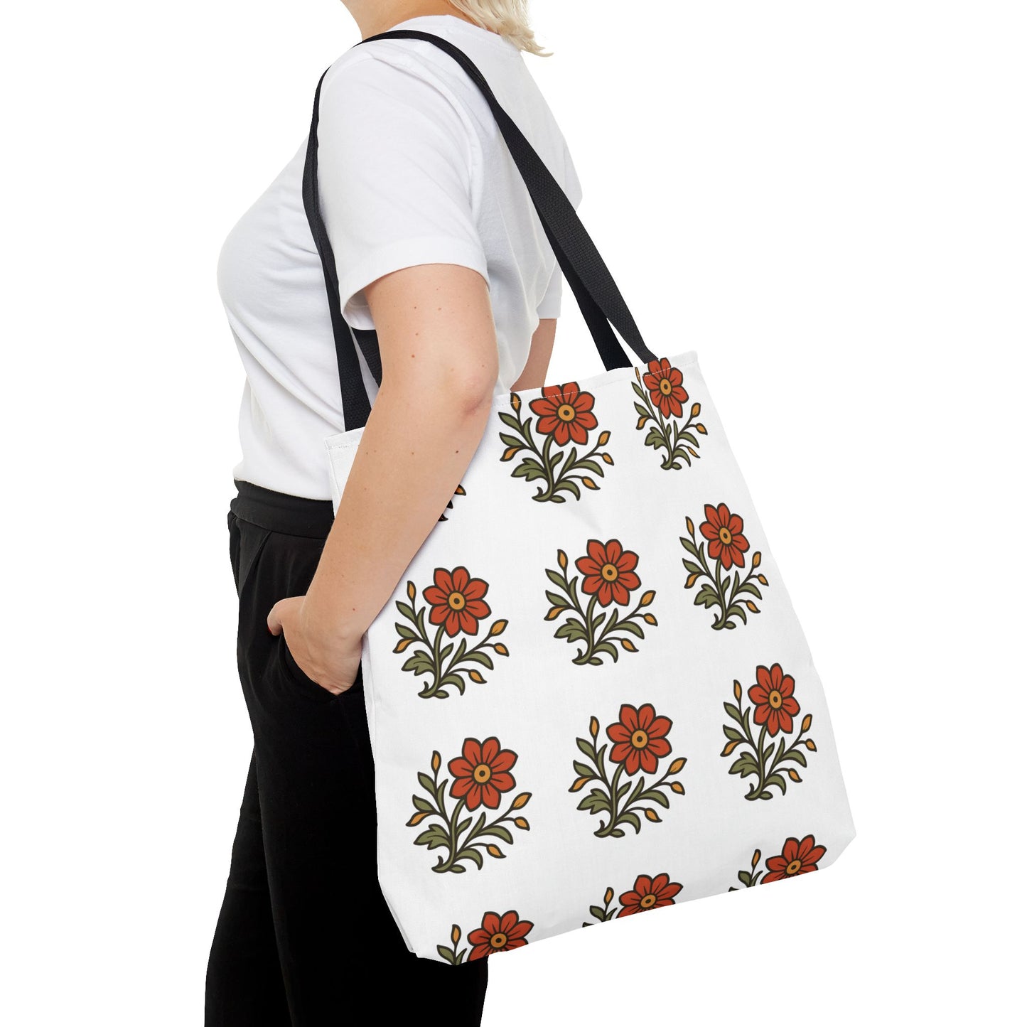 Folk Bloom Emblem 2, Original Floral Tote Bag