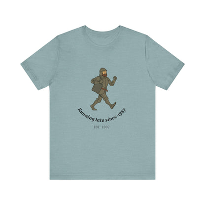 Knight on the Go But Running Late, Medieval Humor Unisex T-Shirt