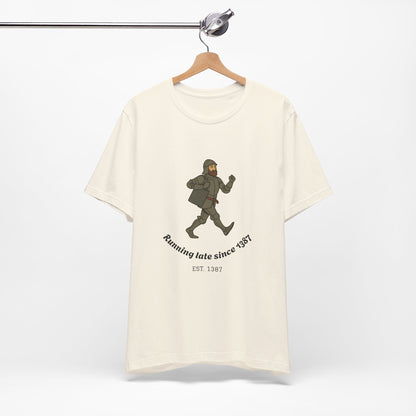 Knight on the Go But Running Late, Medieval Humor Unisex T-Shirt