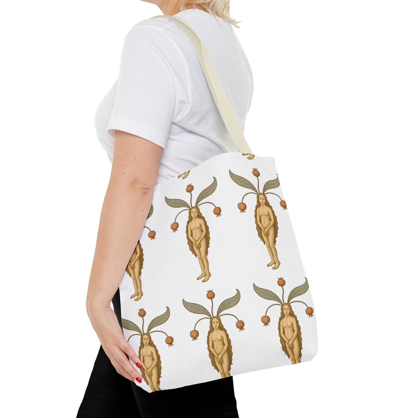 Mandragora Muse, Medieval Herb Lore Unisex Whimsical Patterned Tote Bag