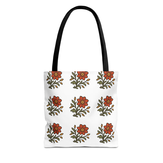 Folk Bloom Emblem 2, Original Floral Tote Bag