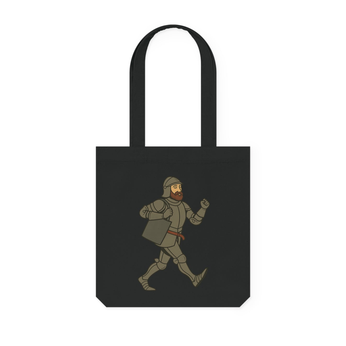 Knight on the Go - Medieval Humor Playful Knight Cotton Tote Bag, Funny Grocery Bag, Reusable Shopping Bag