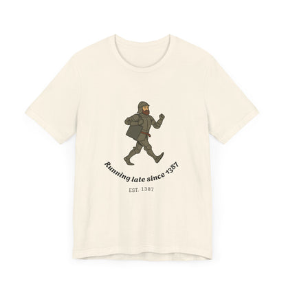 Knight on the Go But Running Late, Medieval Humor Unisex T-Shirt