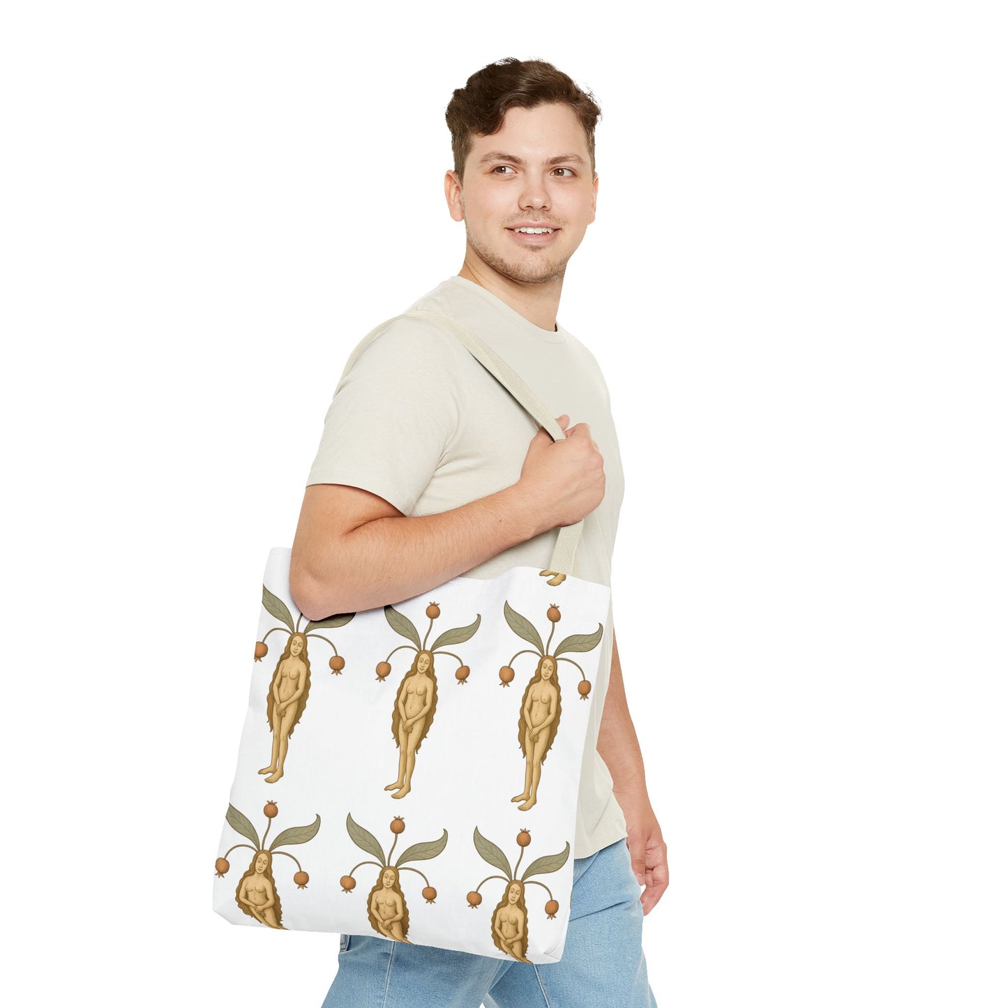 Mandragora Muse, Medieval Herb Lore Unisex Whimsical Patterned Tote Bag