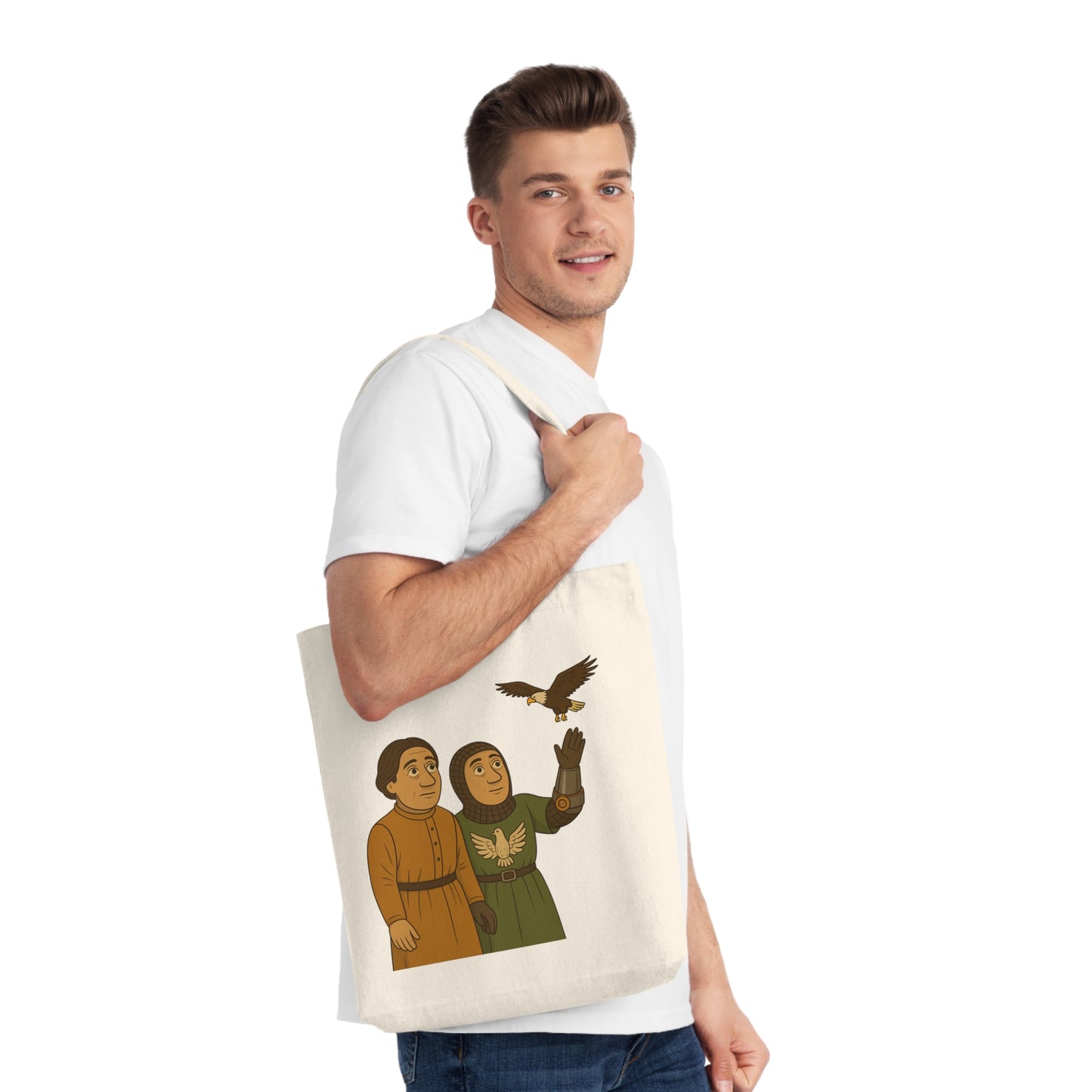 Knight & Falcon - Medieval Whimsical Woven Tote Bag