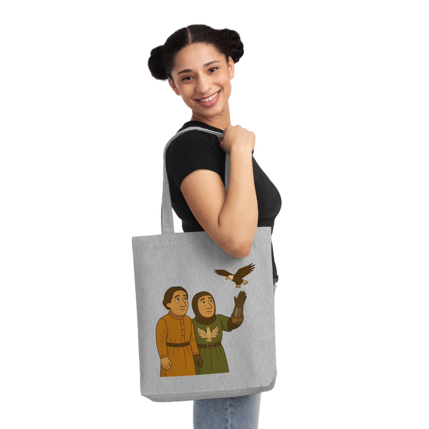 Knight & Falcon - Medieval Whimsical Woven Tote Bag