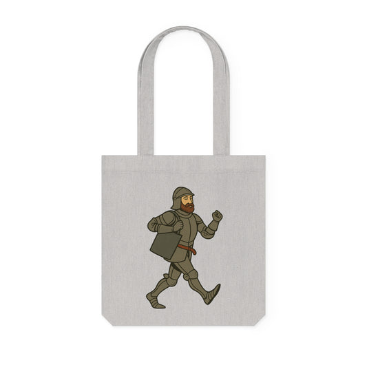 Knight on the Go - Medieval Humor Playful Knight Cotton Tote Bag, Funny Grocery Bag, Reusable Shopping Bag
