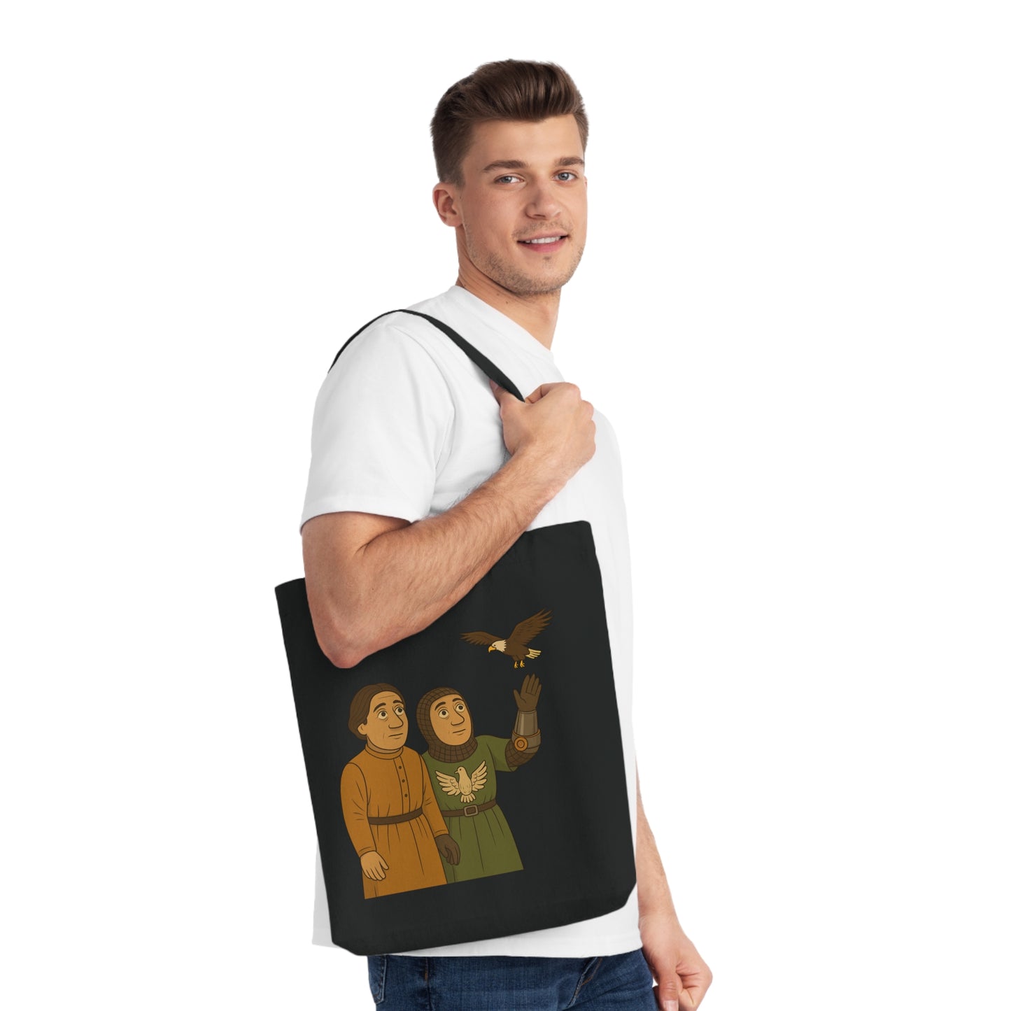 Knight & Falcon - Medieval Whimsical Woven Tote Bag