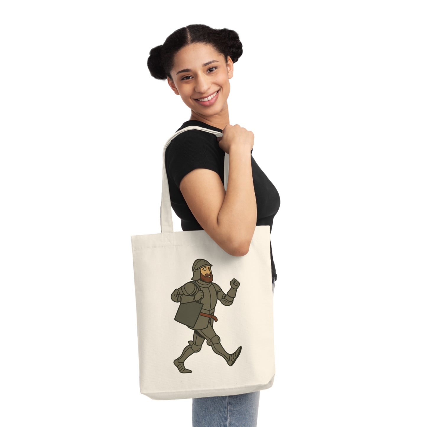 Knight on the Go - Medieval Humor - Urban Chivalry Woven Tote Bag