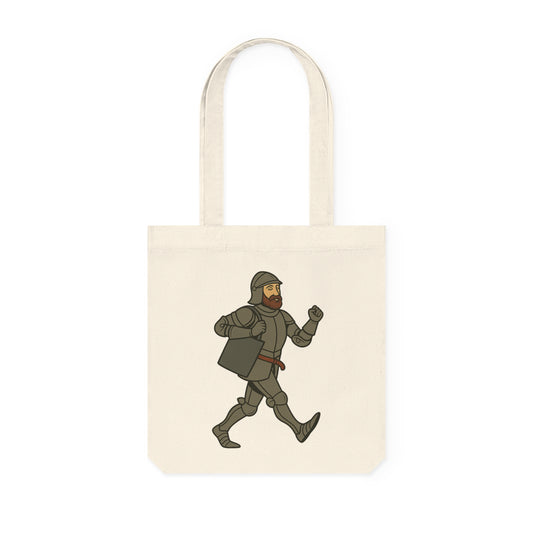 Knight on the Go - Medieval Humor Playful Knight Cotton Tote Bag, Funny Grocery Bag, Reusable Shopping Bag
