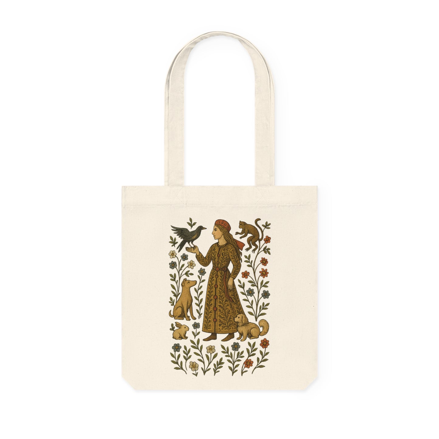 Lady of the Grove, Bohemian Floral Woven Tote Bag