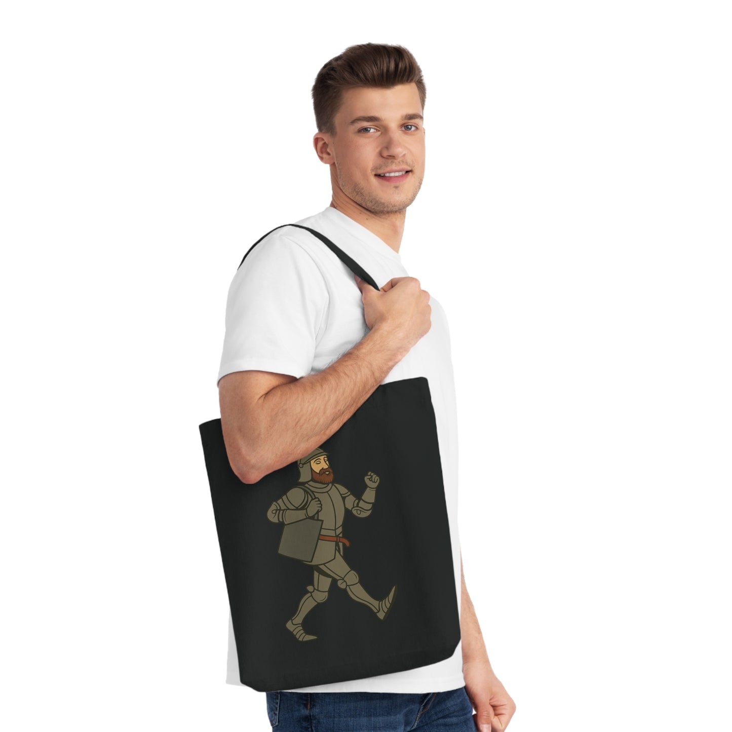 Knight on the Go - Medieval Humor - Urban Chivalry Woven Tote Bag