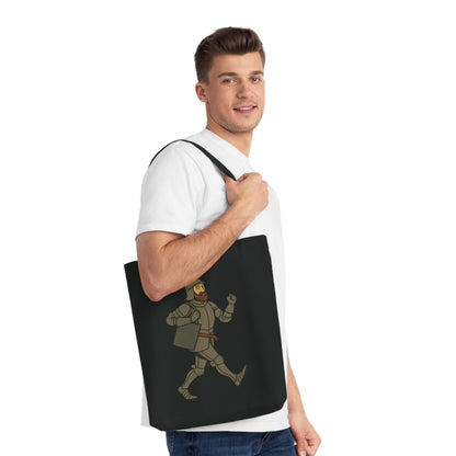 Knight on the Go - Medieval Humor Playful Knight Cotton Tote Bag, Funny Grocery Bag, Reusable Shopping Bag