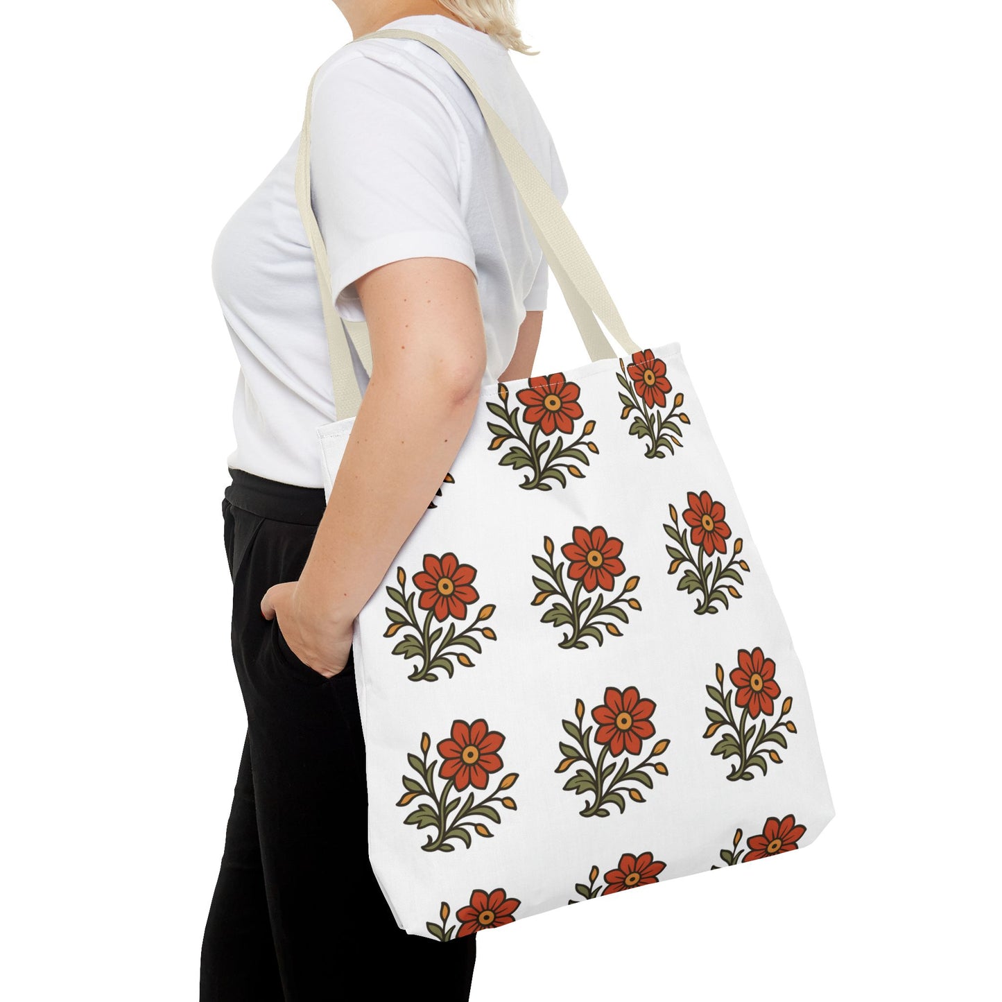 Folk Bloom Emblem 2, Original Floral Tote Bag