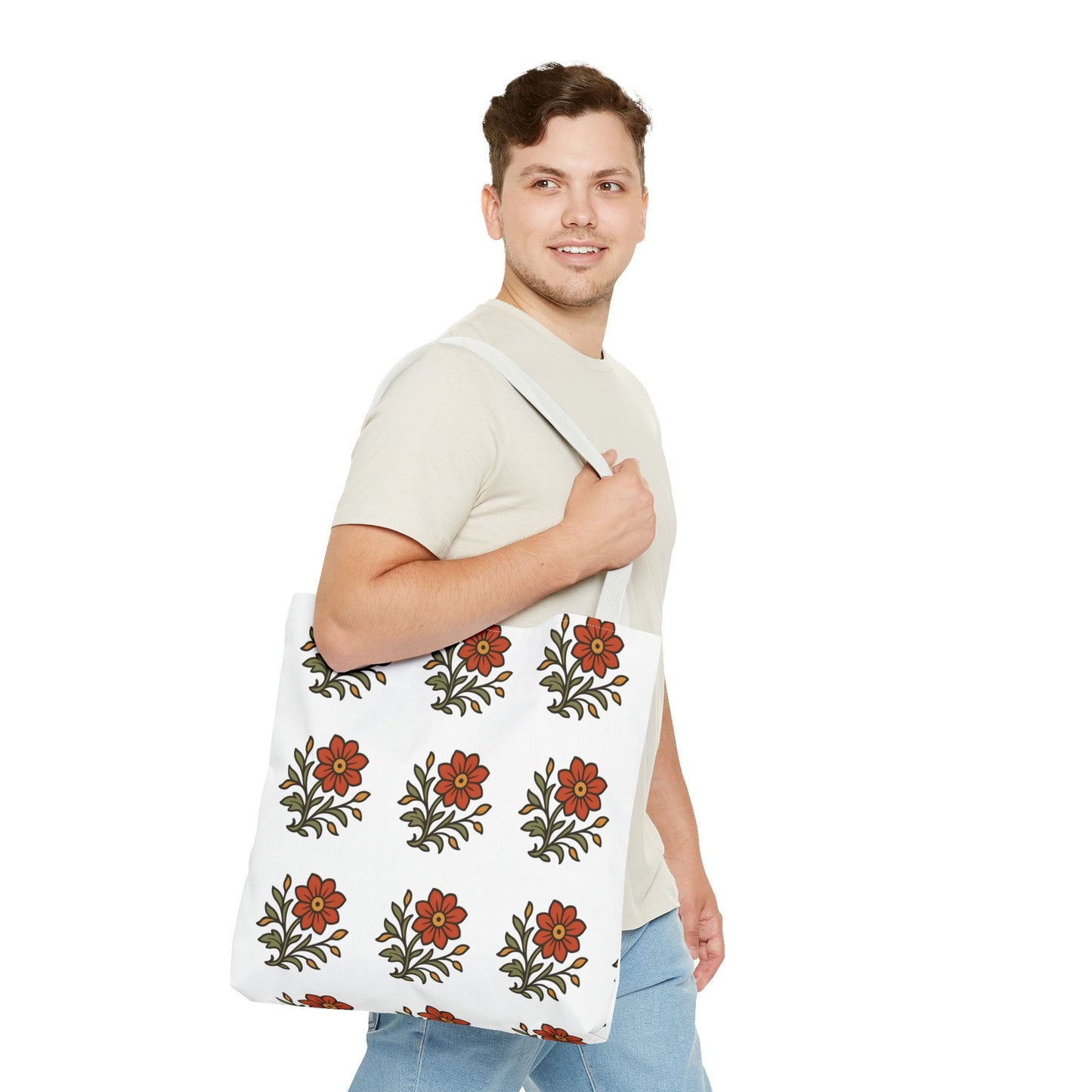 Folk Bloom Emblem 2, Original Floral Tote Bag