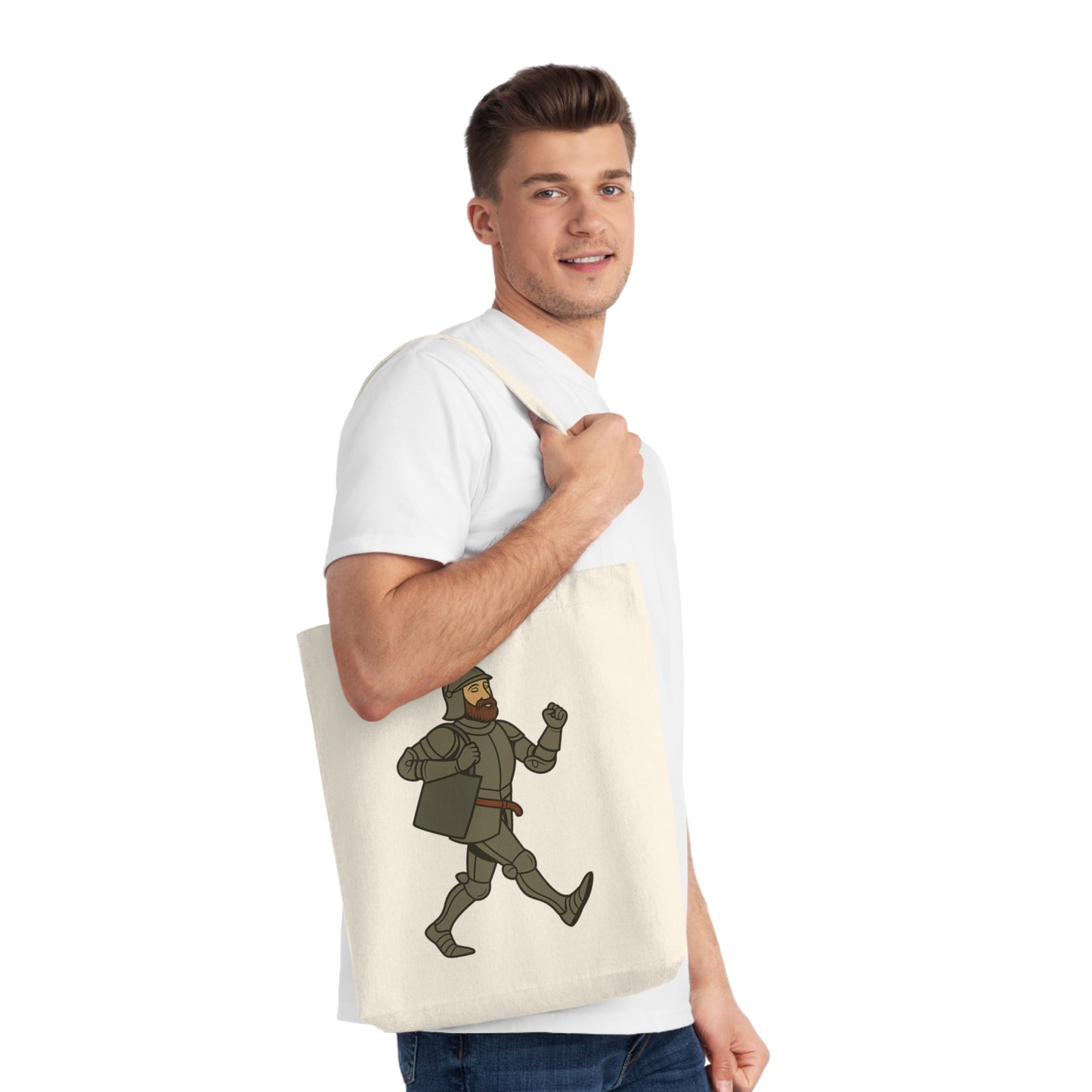 Knight on the Go - Medieval Humor - Urban Chivalry Woven Tote Bag