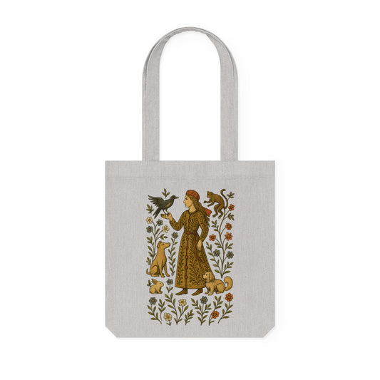 Lady of the Grove, Bohemian Floral Woven Tote Bag