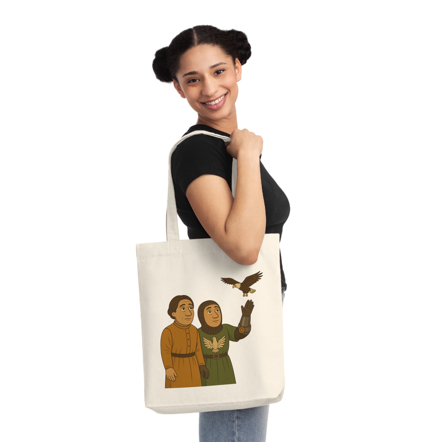 Knight & Falcon - Medieval Whimsical Woven Tote Bag