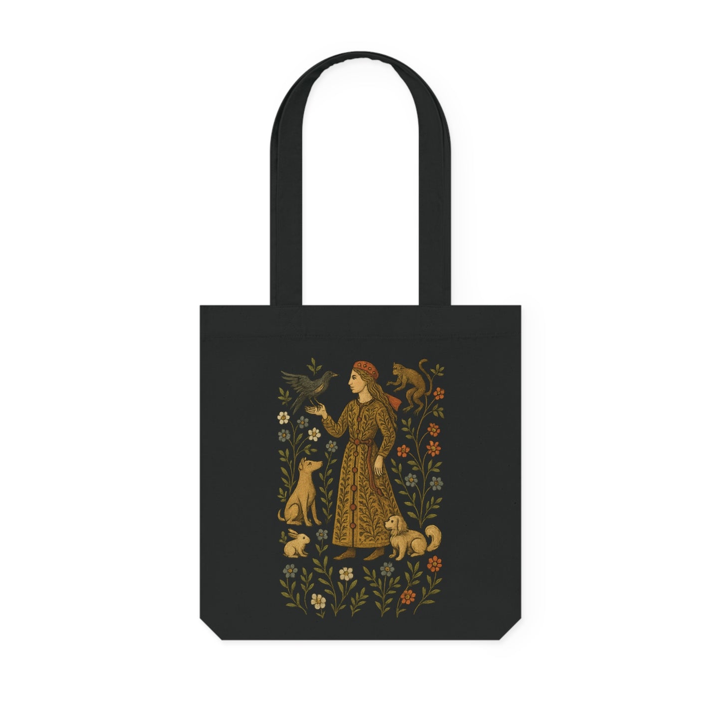 Lady of the Grove, Bohemian Floral Woven Tote Bag