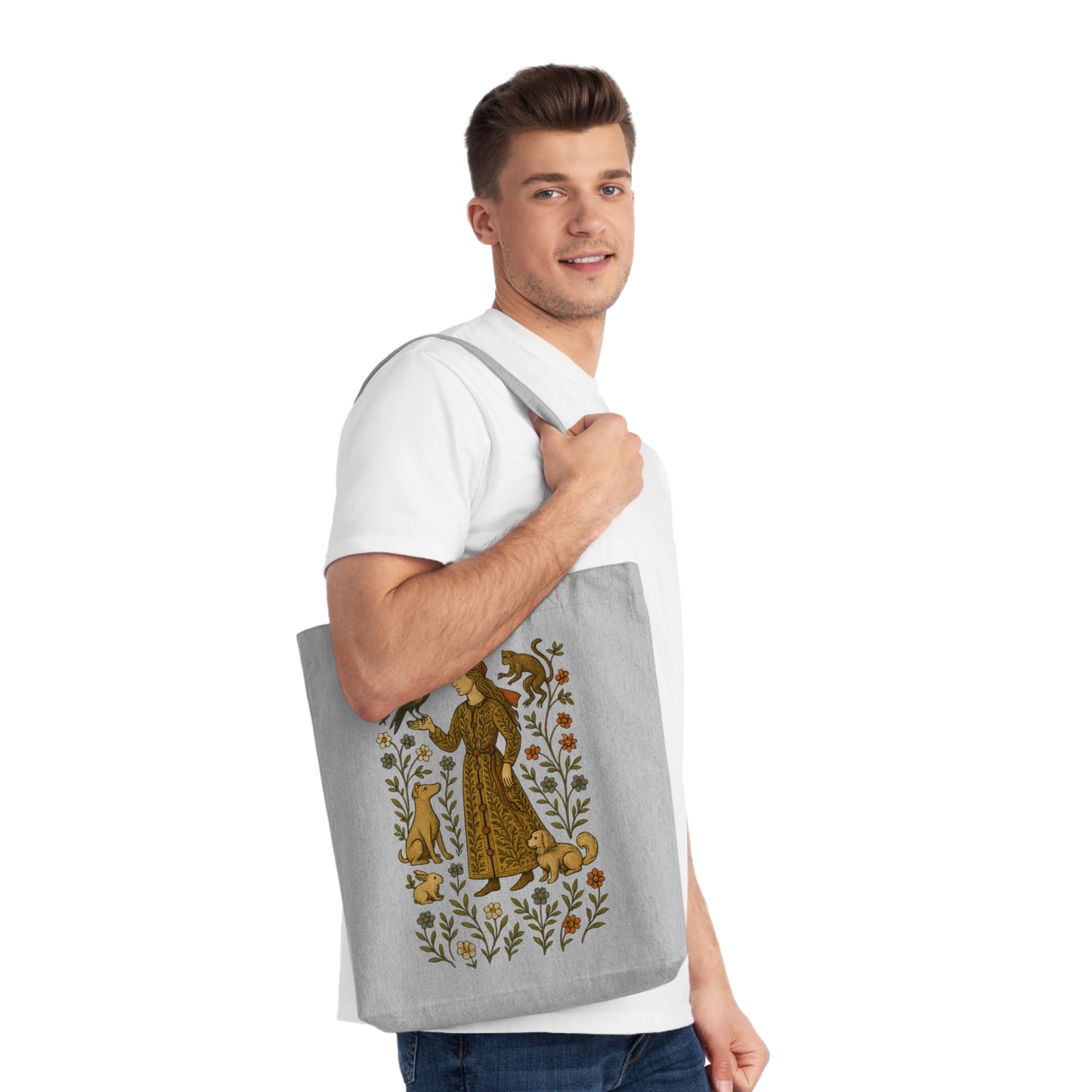 Lady of the Grove, Bohemian Floral Woven Tote Bag